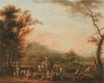 Jean-Baptiste CLAUDOT (Badonviller, 1733 -Nancy, 1805). 
Scène de moisson. 
Paysage...