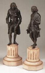Paire de BRONZES en pieds représentant Voltaire et Rousseau. Bronzes...