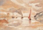 Paul SIGNAC (1863-1935). Bateaux dans le port. 
Aquarelle, gouache et...