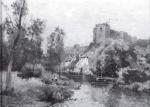 LEVIS Maurice (1860-1935). 
Château au bord d'une rivière. 
Huile sur...