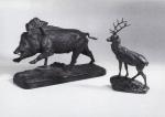 BONHEUR Isidore (1827-1901). Sanglier attaqué par un chien. Bronze à...
