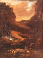 Johann Melchior ROOS (Franckcort, 1659?-1731) 
Bergère près d'une rivière. 
Berger...