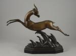 Lucien-Charles E. ALLIOT (1877-1967).Gazelle bondissante.Bronze à patine brune signé et...