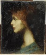HENNER Jean-Jacques (1829-1905)Portrait de jeune femme à la chevelure rousse.Huile...