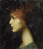 HENNER Jean-Jacques (1829-1905)Portrait de jeune femme à la chevelure rousse.Huile...