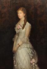 Louis MAETERLINCK (1846-1926).Portrait de dame en pied.Toile marouflée sur panneau...