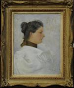 G.P. VODEZ (fin du XIXème)Profil de femme. Huile sur toile...