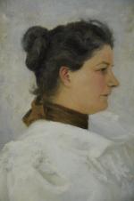 G.P. VODEZ (fin du XIXème)Profil de femme. Huile sur toile...