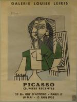 Pablo PICASSO (1881-1973).Affiche Exposition Galerie Leiris, oeuvres récentes, 1953.Lithographie de...