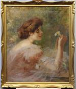 Attribué à Cipriano MANNUCCI (1882-1970)Femme à la marguerite.Huile sur toile...