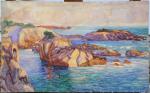 Léon DETROY (1859-1955)Côte rocheuse.Aquarelle signée en bas à gauche et...