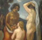 Manuel ORTIZ DE ZARATE (1886-1946)Les trois Grâces au bain.Toile.115 x...