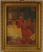 J. ROBERT (XXème).Cardinal riant.Panneau, signé en bas à droite.35 x...