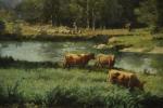 Charles NODE (1811-1886).Paysage avec rivière et troupeau.Huile sur toile.Signé en...