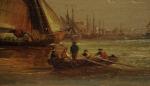 Léon BRARD (1830-1902)Voilier français à VeniseChâteau au bord d'un fleuve.Paire...