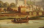 Léon BRARD (1830-1902)Voilier français à VeniseChâteau au bord d'un fleuve.Paire...