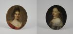 École FRANÇAISE du XVIIIème.Portraits de damesDeux miniatures de forme ovale...