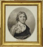 École FRANÇAISE vers 1800.Portrait d'homme en ovale.Crayon noir, fusain et...
