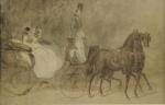 Constantin GUYS (1802-1892)Calèche.Aquarelle et encre sur vélin.Étiquette au dos de...