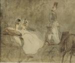 Constantin GUYS (1802-1892)Calèche.Aquarelle et encre sur vélin.Étiquette au dos de...