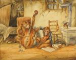 Paul BOURRIN (fin XIX-début XXème).Orchestre des Singes.Crayon et aquarelle gouachée,...