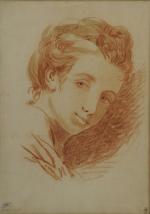 École FRANÇAISE du XIXème siècle.Portrait de jeune femme.Sanguine. Signature apocryphe...