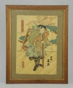 Deux ESTAMPES japonaises, oban tate-e, par Toyokuni III, portraits d'acteur....
