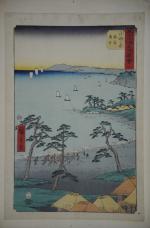 HIROSHIGE (1797-1858) Deux oban tate-e, l'un de la série "Gojusan...