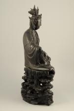Statue de GUANYIN en bronze à patine brune, assis en...