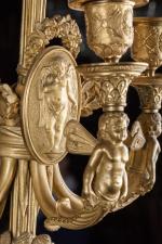 PAIRE de CANDÉLABRES en bronze ciselé et doré ornés d'une...