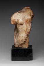 STATUE-COLONNE en marbre figurant un corps de femme représenté de...