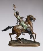 Pierre-Jules MÈNE (Paris, 1810 - Paris, 1879)Fauconnier arabe à cheval.Bronze...