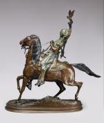 Pierre-Jules MÈNE (Paris, 1810 - Paris, 1879)Fauconnier arabe à cheval.Bronze...
