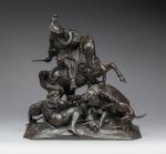 Théodore GECHTER (Paris, 1796 - 1844)François Ier chassant le sanglier.Bronze...
