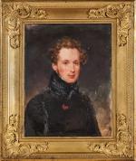 Moritz Michael DAFFINGER (Vienne, 1790-1849)Portrait jeune homme au ruban rouge.Miniature...