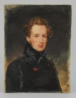 Moritz Michael DAFFINGER (Vienne, 1790-1849)Portrait jeune homme au ruban rouge.Miniature...