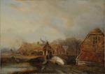 Nicolas ROOSENBOOM (1805-1880) Le passage du pont.Huile sur bois, signée...