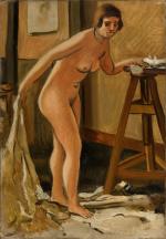 André DERAIN (Chatou, 1880 - Garches, 1954)Nu debout dans l'atelier,...