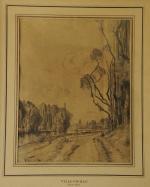 Léon VILLEVIEILLE (1826 - 1863). Bords de rivière. Dessin.26,5 x...