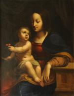 École ITALIENNE vers 1800, d'après RAPHAËL. Vierge à l'Enfant. Panneau...