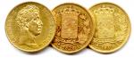 Lot de trois pièces 40 Francs Charles X 1828 Paris...