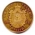 Napoléon III (tête nue) 100 Francs 1859 Paris. Très beau.