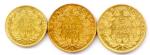 Lot de trois pièces or Napoléon III : 5 Francs...