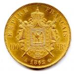 Napoléon III (tête laurée) 100 Francs 1862 Paris. Très beau/Superbe.