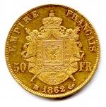 Napoléon III (tête laurée) 50 Francs 1862 Strasbourg. Très beau.
