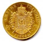 Napoléon III (tête laurée) 50 Francs 1864 Paris. Très beau/Superbe.
