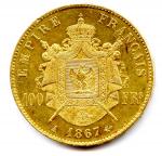 Napoléon III (tête laurée) 100 Francs 1867 Paris. T.B.
