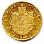 Napoléon III (tête laurée) 50 Francs 1868 Paris. Superbe.