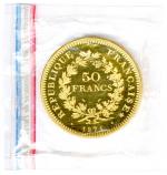 Piéfort en or 50 Francs Hercule 1974 (102g) sous sachet...