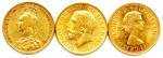 Lot de trois souverains en or : Victoria 1893 M,...